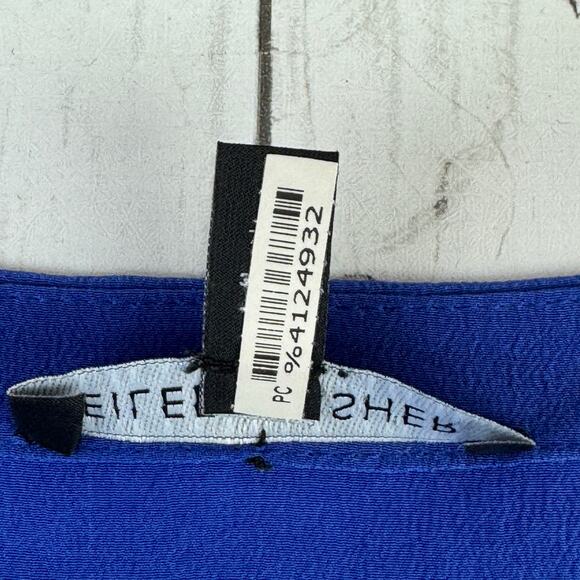 Eileen Fisher Blue Silk Georgette Washable Crepe Cap Sleeve Boxy Dress Size XS - Picture 6 of 14